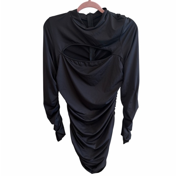 Dresses & Skirts - Black XL Ruched Cutout Bodycon Mini Dress Long Sleeve Club Party